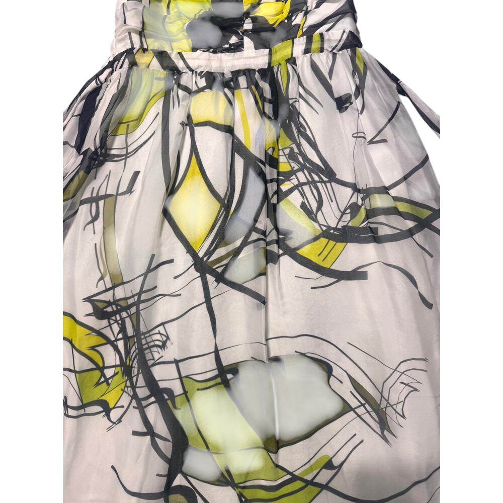 Barry Bricken Mini Dress Womens White Green Abstract Print Lined Spaghetti Strap - Picture 4 of 9